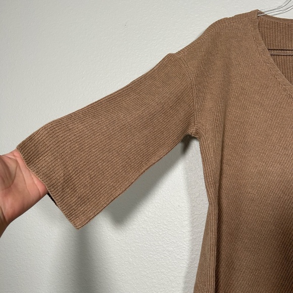 Chicos size 2 Large pullover rib sweater 3/4 sleeve brown cotton shirttail hem - Picture 4 of 12